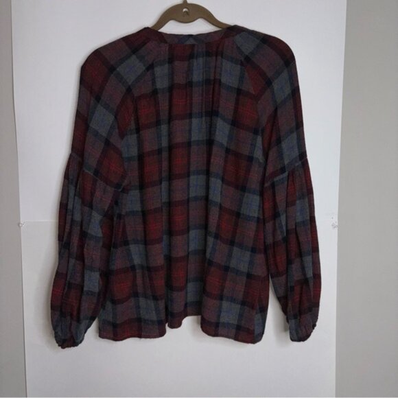 Zara Women's Medium Plaid Button Shirt V-neck Tunic Top Western Fall - Picture 8 of 8